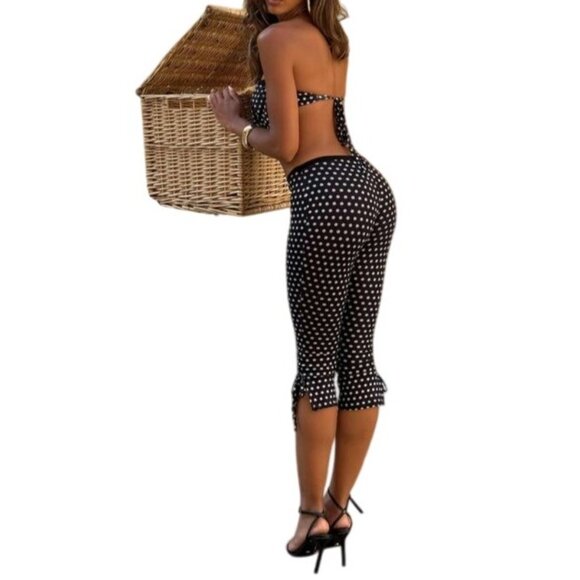 Outcast Yule Polka Dotted Crop Top in Black - Picture 5 of 6